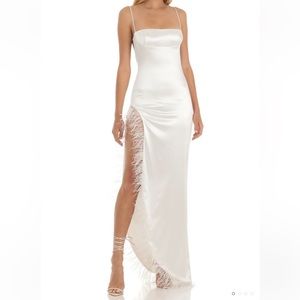 Satin Feather Dress in White